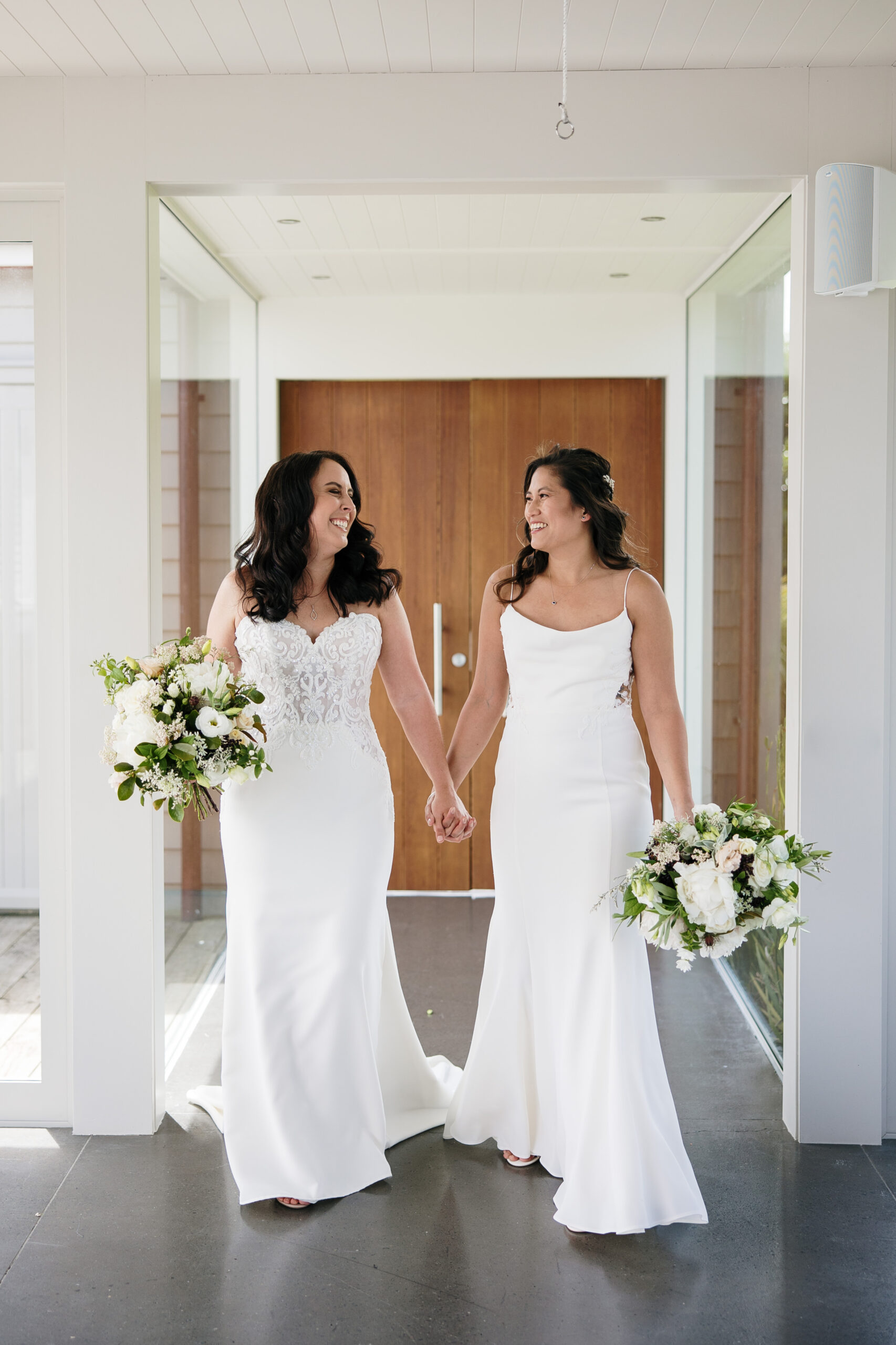 Wedding with white background and flower bouquets