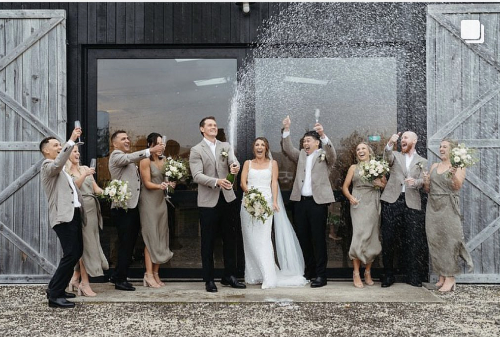 Wedding with Bridesmaids and Groomsmen with Champagne