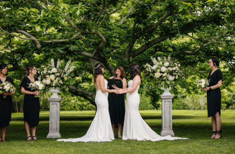 Wedding in greenery area with flowers